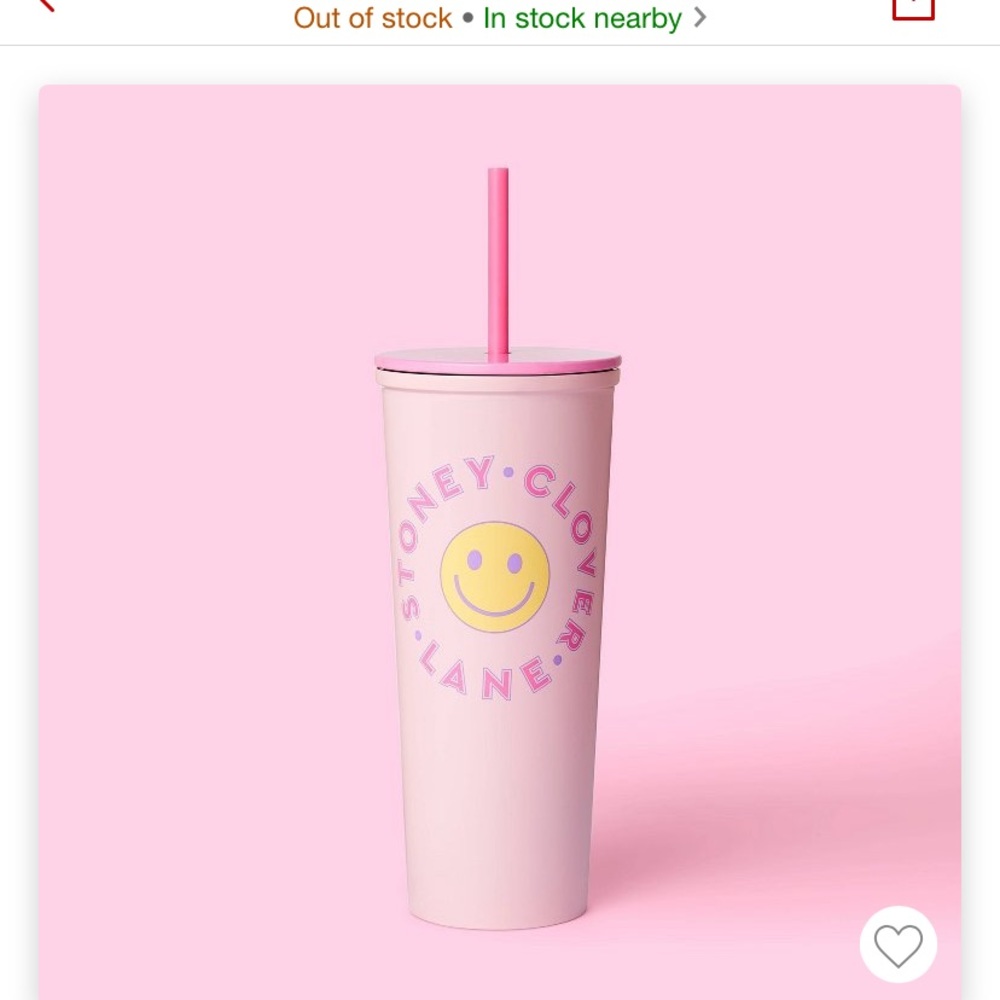 23oz stainless steel tumble with straw. Light pink
